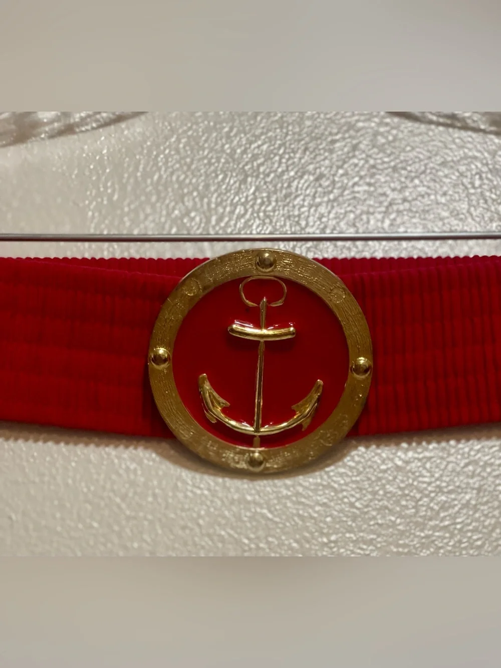 Vintage Red Nautical Anchor Belt with Gold Accent